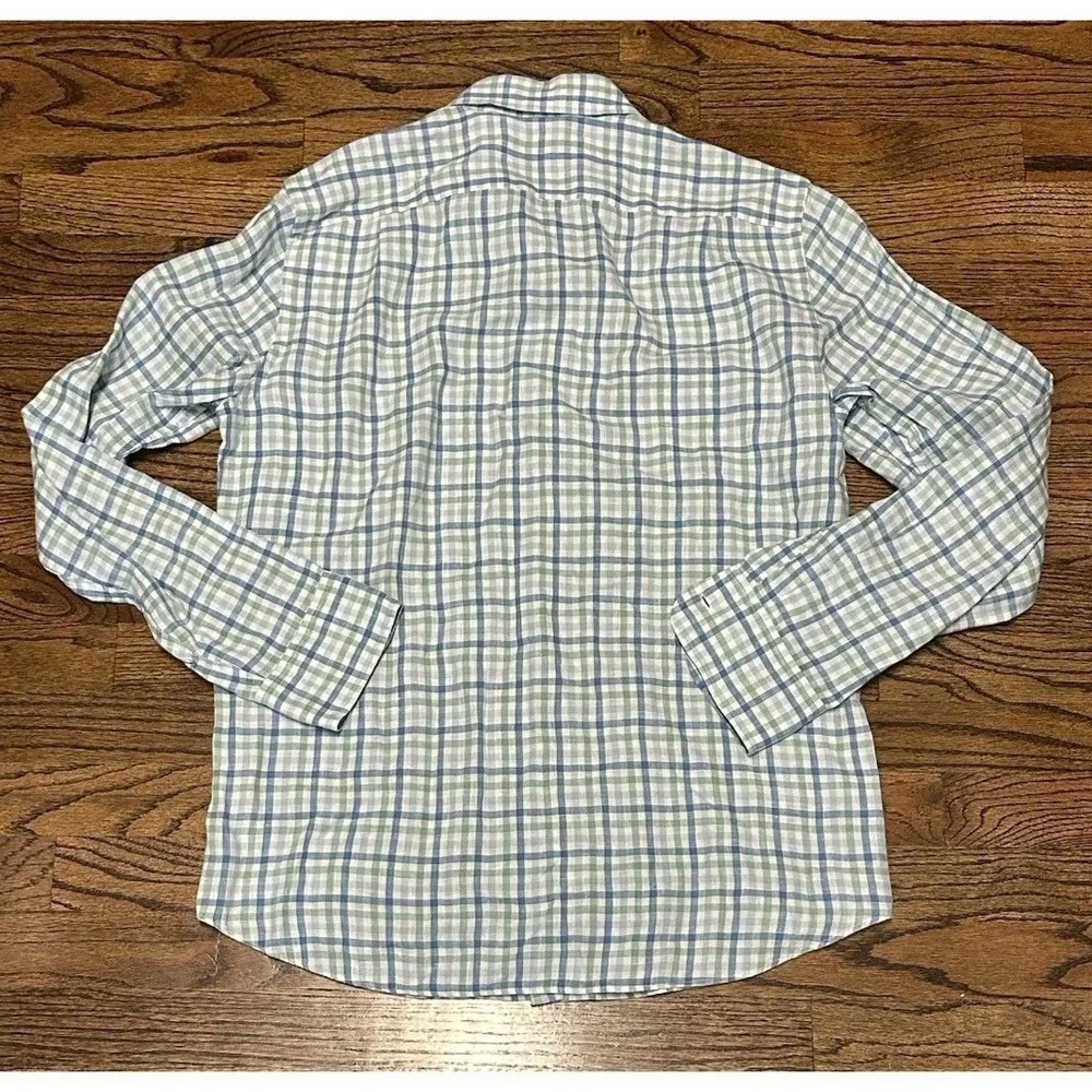 J Crew Irish Linen Green/Blue Plaid Button Down Long Sleeve Shirt Men's Sz M